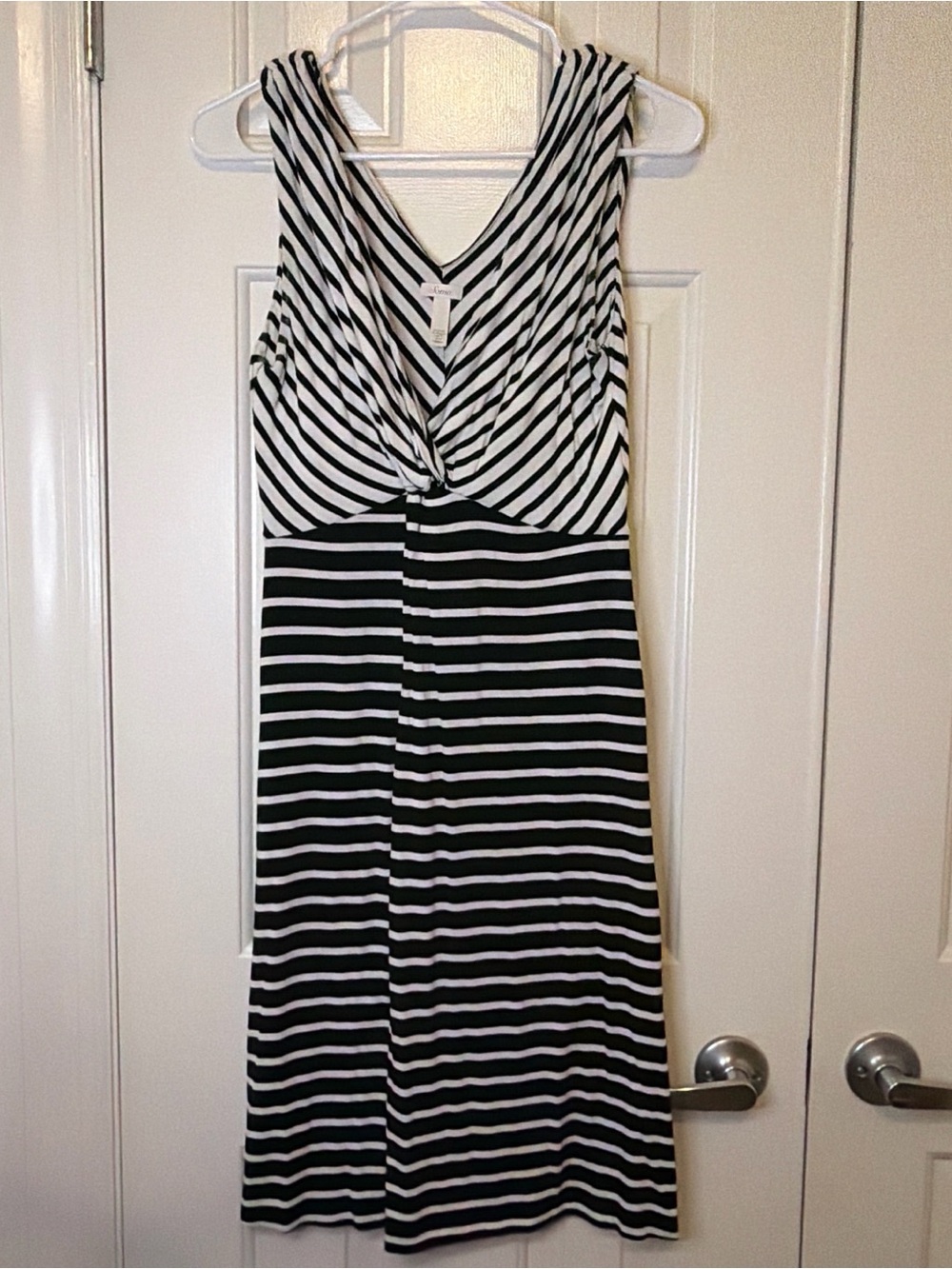 Soma Black and White Striped V-Neck Sleeveless Dress